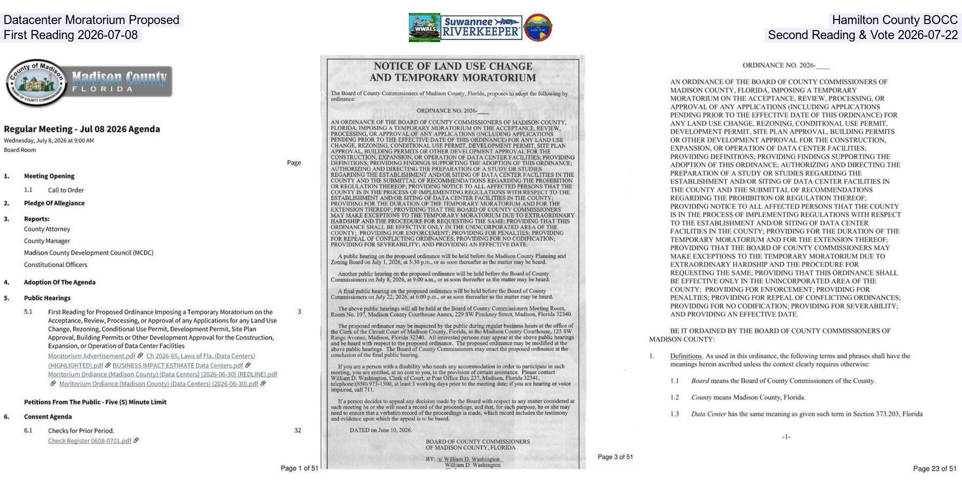 [Datacenter Moratorium Proposed, Hamilton County BOCC, First Reading 2026-07-08, Second Reading & Vote 2026-07-22]