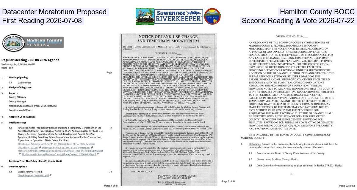 Datacenter Moratorium Proposed, Hamilton County BOCC, First Reading 2026-07-08, Second Reading & Vote 2026-07-22