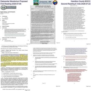 [Datacenter Moratorium Proposed, Hamilton County BOCC, First Reading 2026-07-08, Second Reading & Vote 2026-07-22]