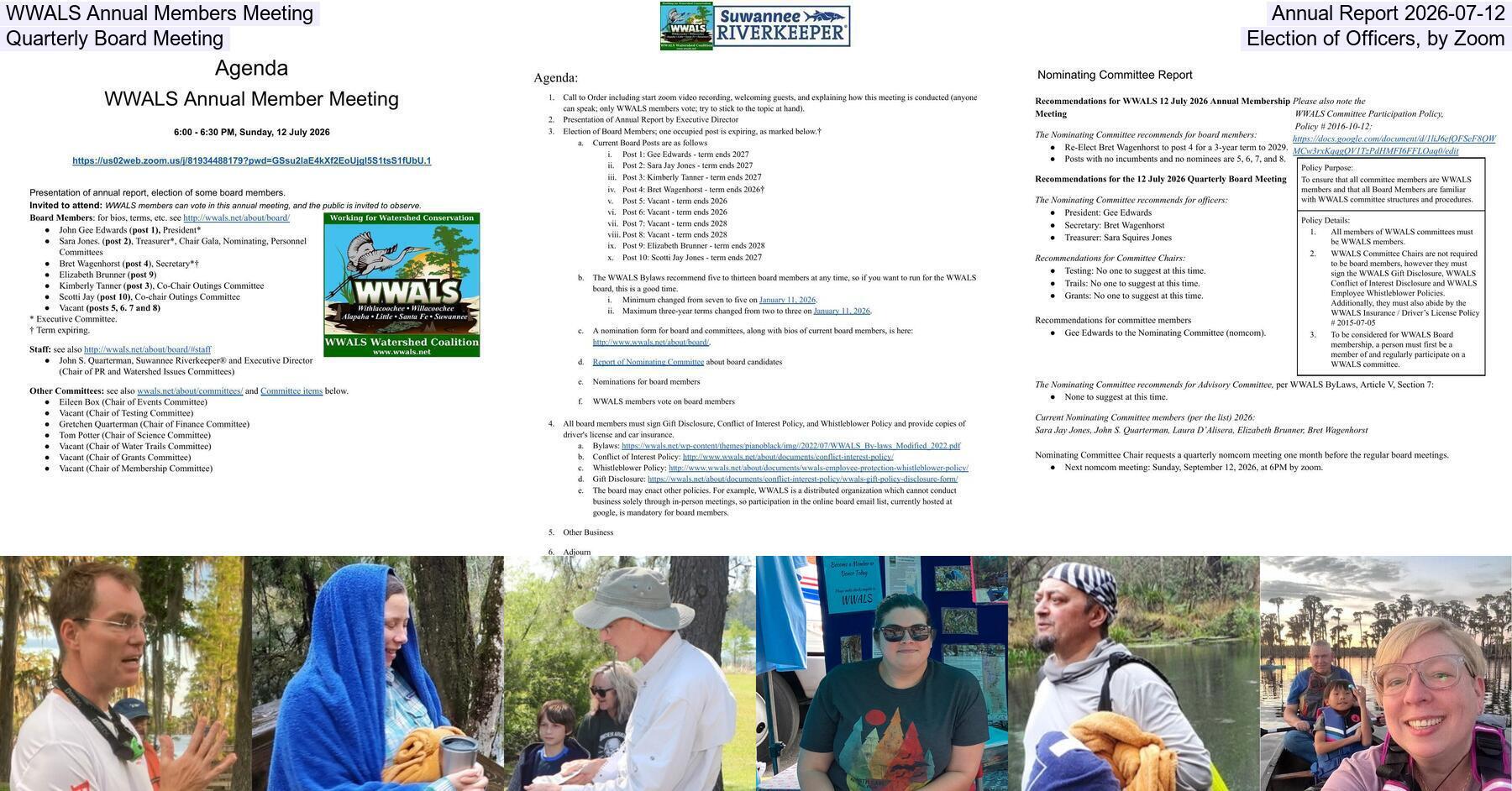 WWALS Annual Members Meeting, Annual Report 2026-07-12, Quarterly Board Meeting, Election of Officers, by Zoom