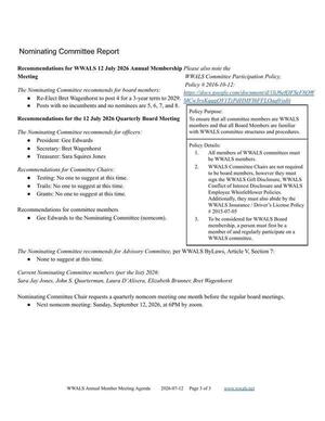 [Nominating Committee Report, 2026-07-12 --WWALS Annual Member Meeting Agenda]