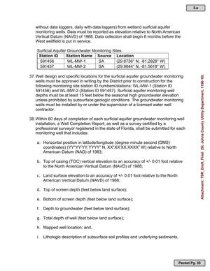 [36. Groundwater level data must be collected for each of the surficial aquifer groundwater monitoring sites listed in the following table and submitted electronically every six months to the District utilizing the Water Level Data-Wetland Monitoring Template.]