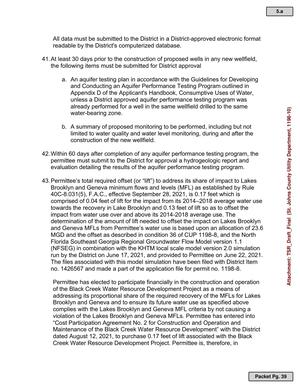 [41. a. aquifer testing plan b. summary of proposed monitoring 42. hydrogeologic report 43. ...Permittee has elected to participate financially in the construction and operation of the Black Creek Water Resource Development Project...]