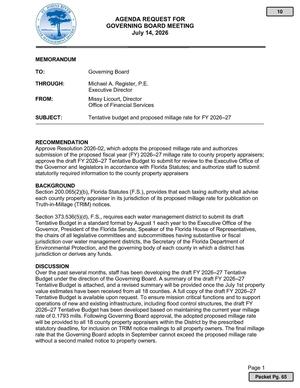 [Tentative budget and proposed millage rate for FY 2026-27]
