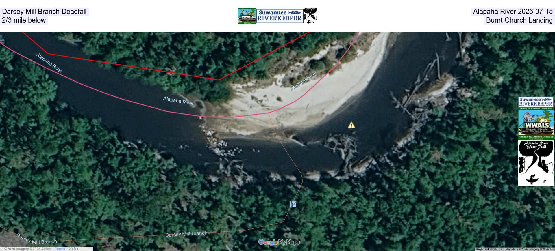 [Darsey Mill Branch Deadfall, Alapaha River 2026-07-15, 2/3 mile below Burnt Church Landing]
