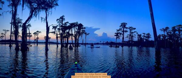 Crimson sky, indigo Banks Lake, 2023-07-03 --Gee Edwards for WWALS