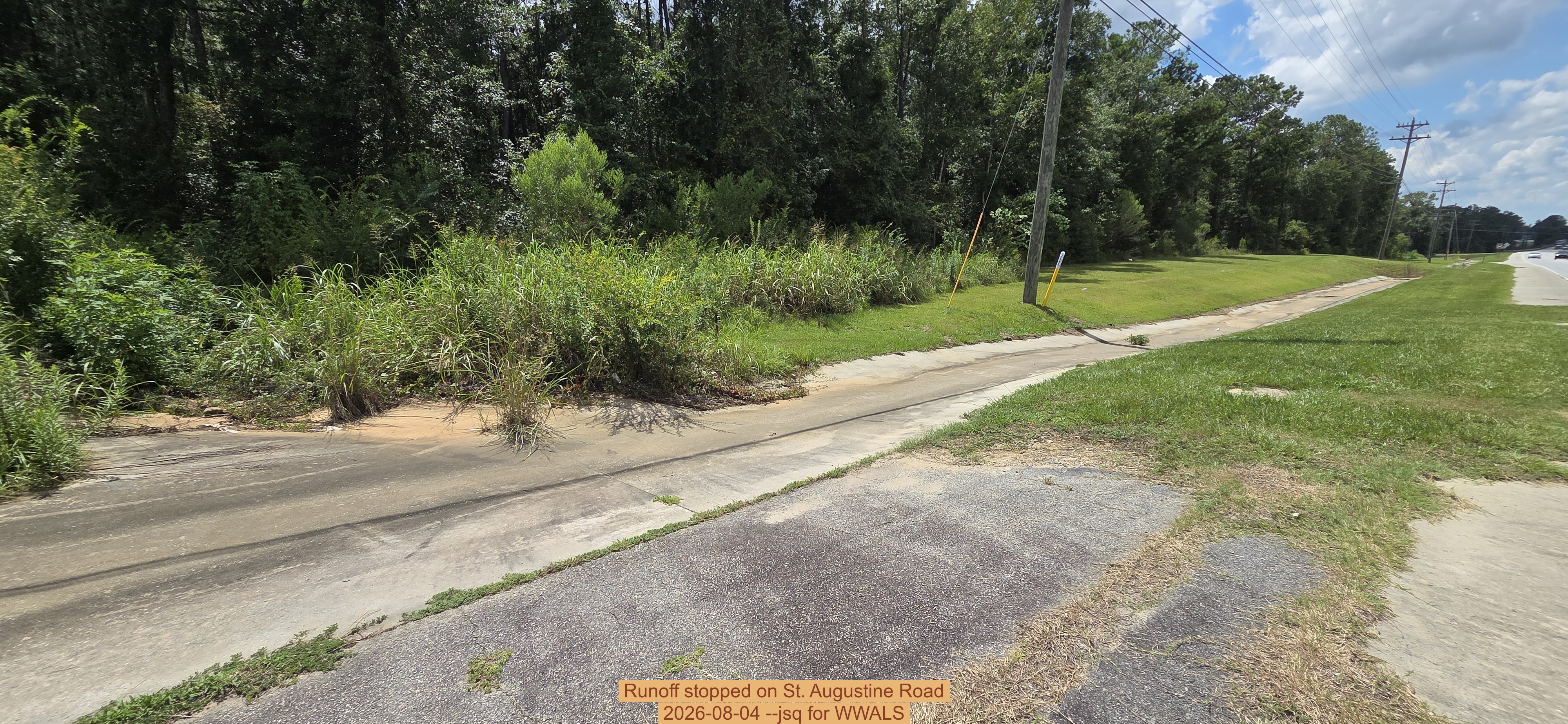 Runoff stopped on St. Augustine Road, 2026-08-04 --jsq for WWALS