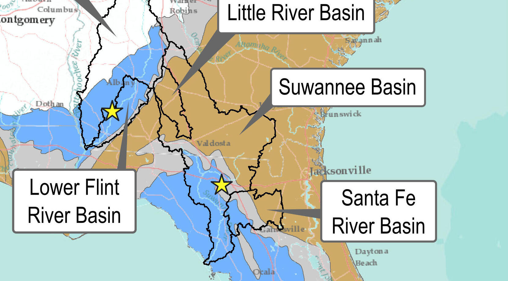 Map: Floridan Aquifer and Suwannee Basin Narrow
