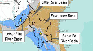 [Map: Floridan Aquifer and Suwannee Basin Narrow]