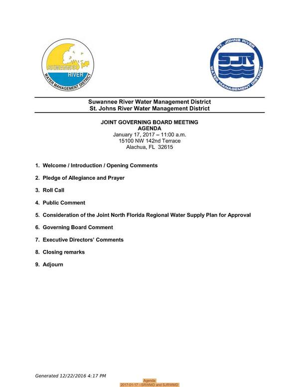 [Agenda, 2017-01-17 --SRWMD and SJRWMD]