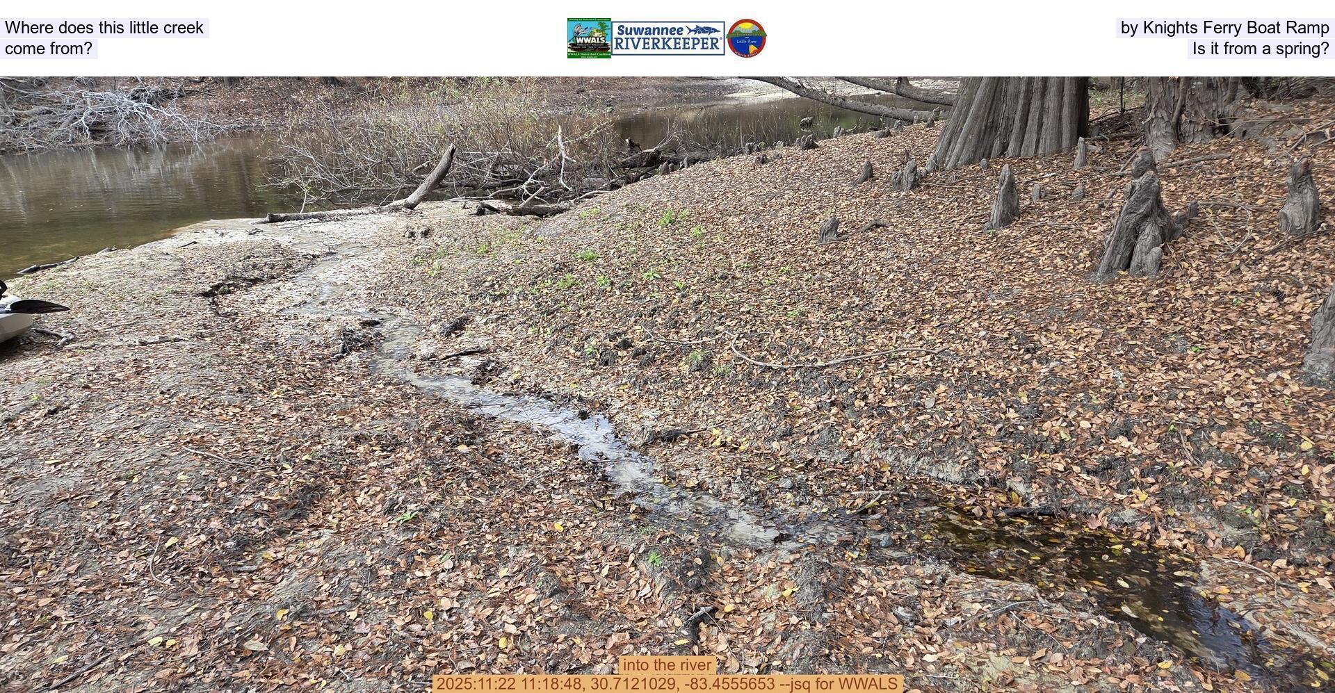 [Where does this little creek by Knights Ferry Boat Ramp come from? Is it from a spring?]