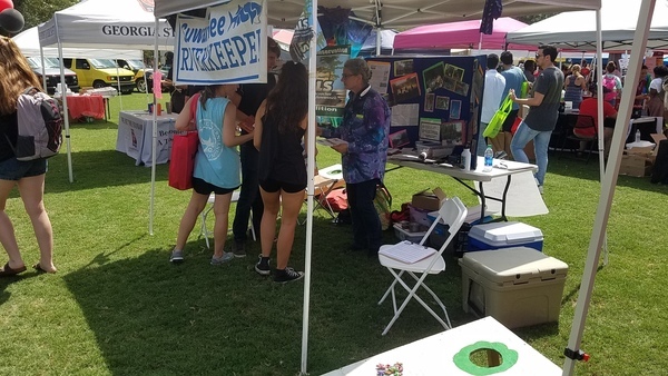 Gretchen talking to students