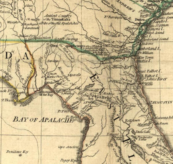 [Little St. Juan River and Amasura River in Map of the Southern British Colonies in America, 1776]