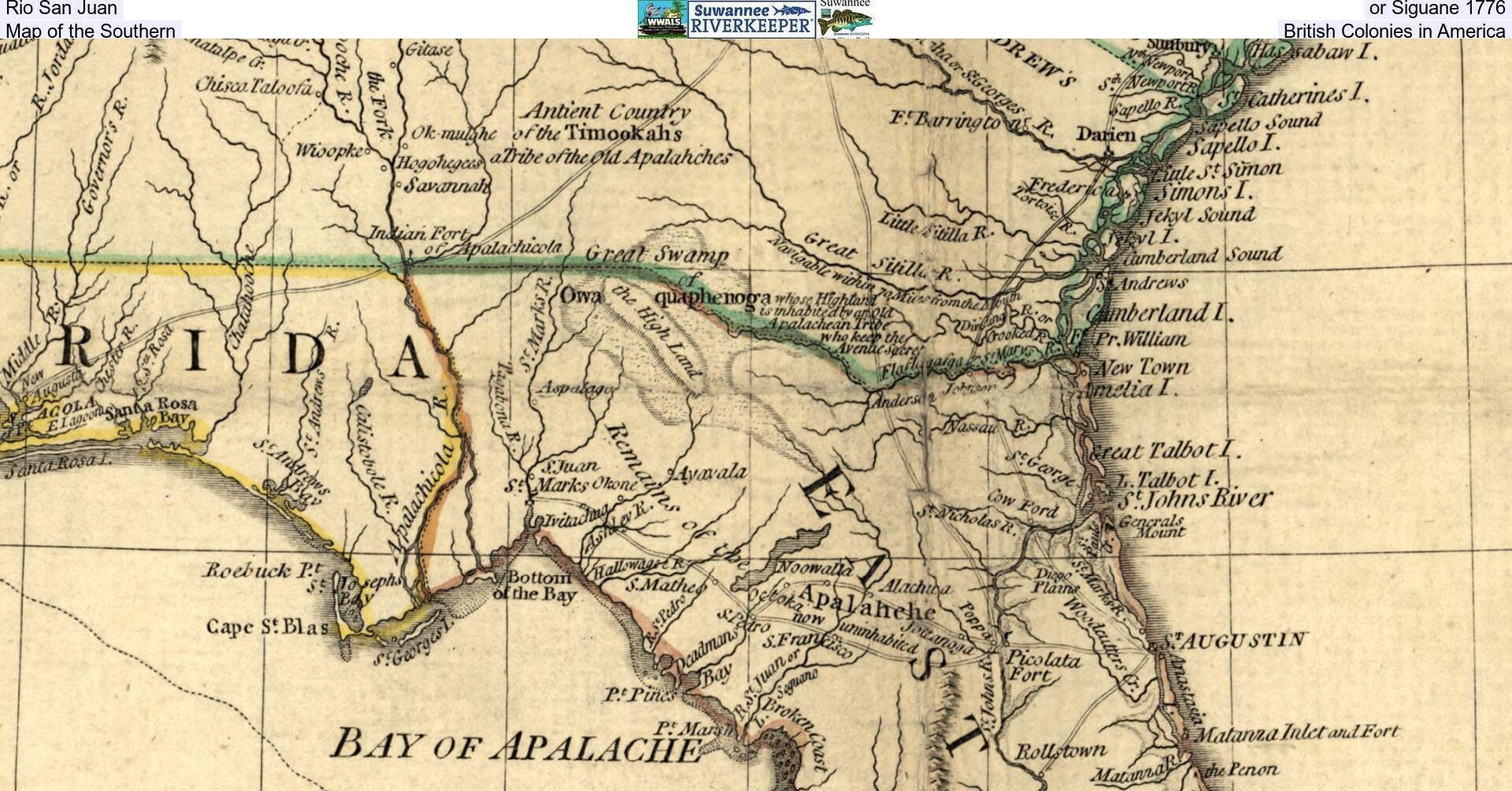 Rio San Juan, or Seguane 1776, Map of the Southern British Colonies in America