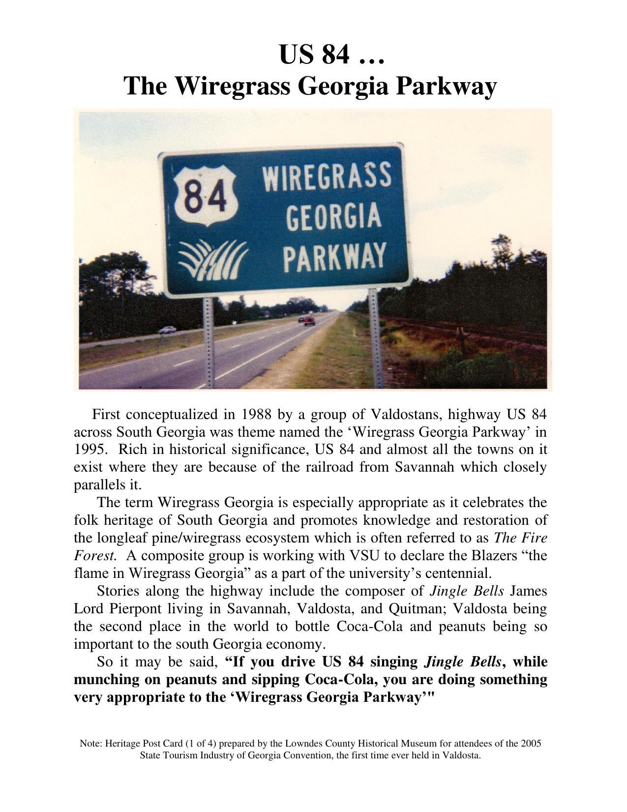 US 84 Wiregrass Georgia Parkway Post Card