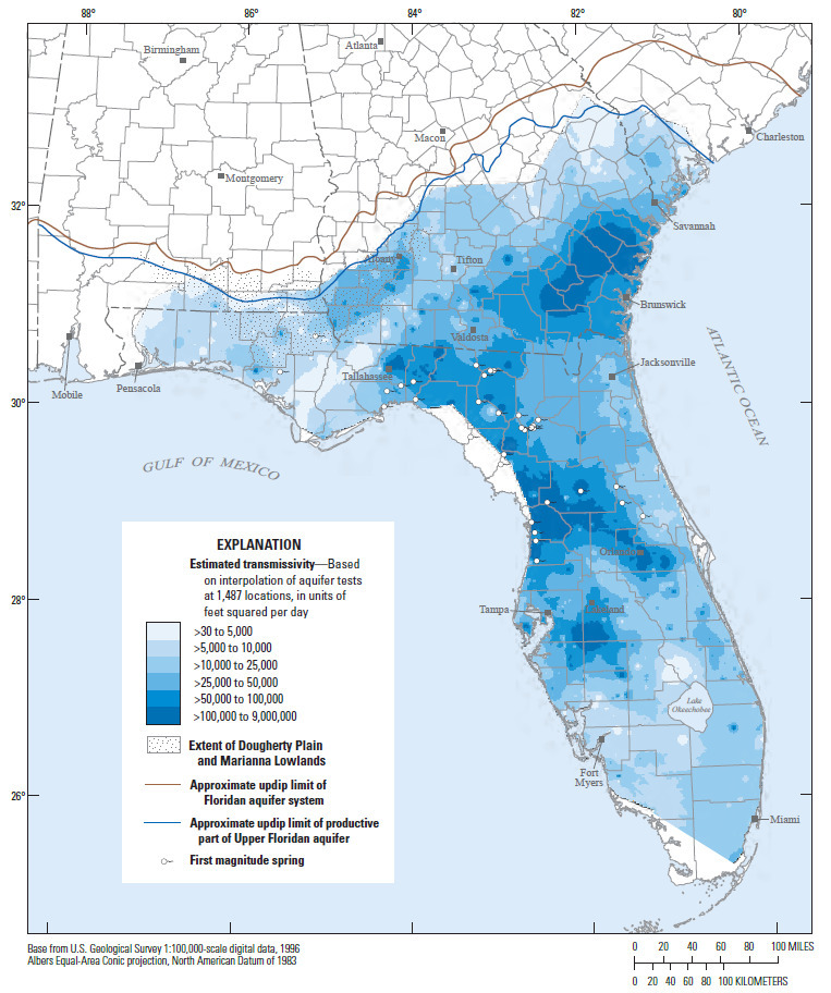 Estimated transmissivity of the Floridan Aquifer System, 2016-03-01 --Lester J. Williams and Eve L. Kuniansky, USGS