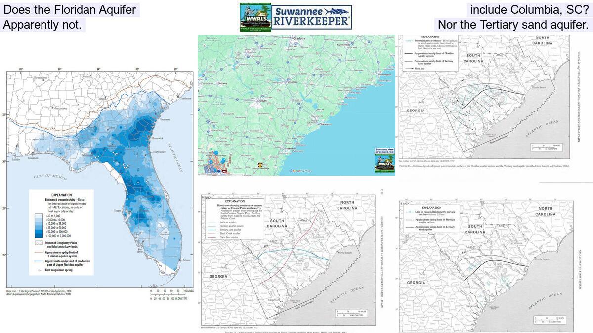 Does the Floridan Aquifer include Columbia, SC? Apparently not. Nor the Tertiary sand aquifer.