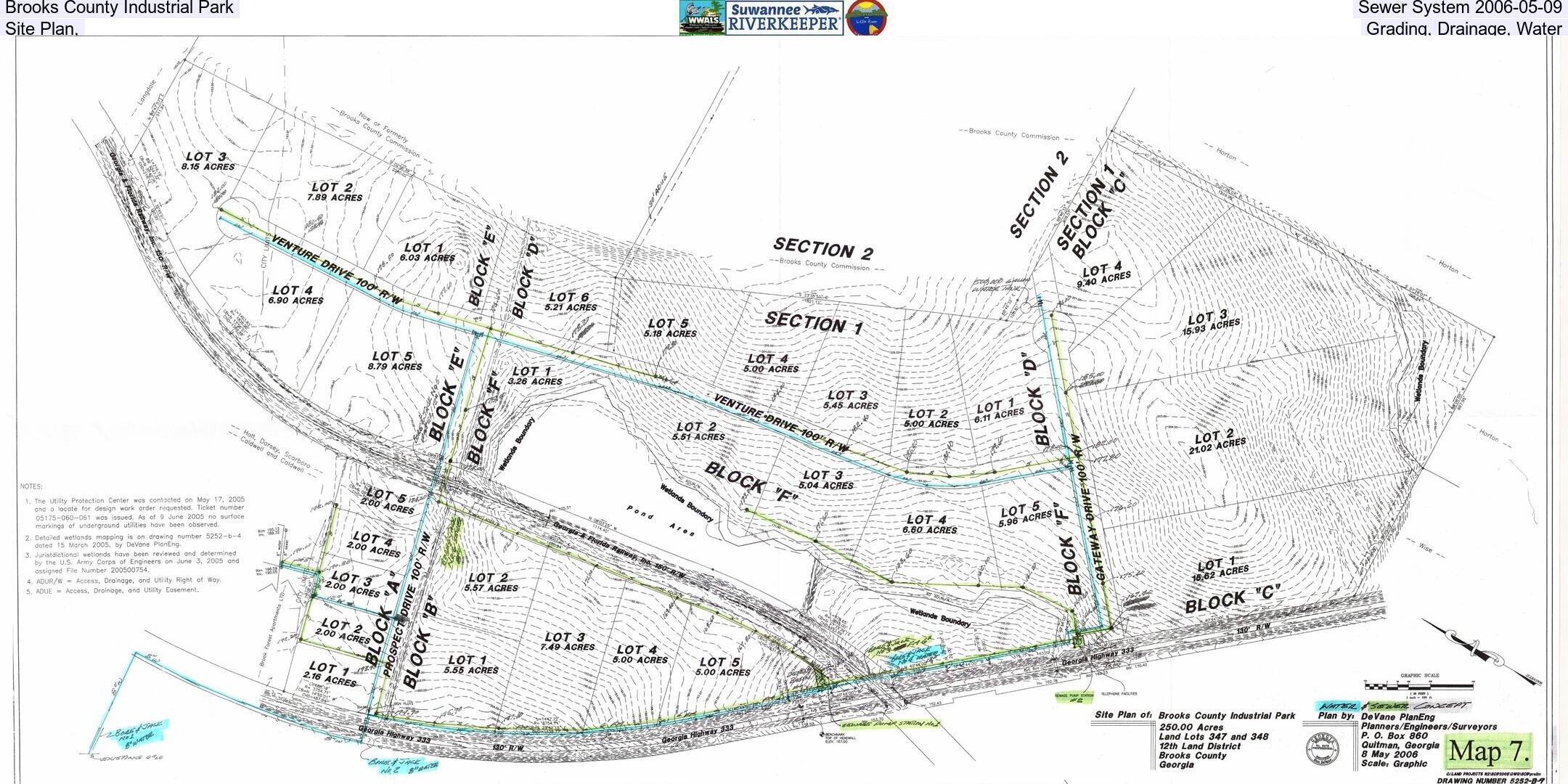 Brooks County Industrial Park, Sewer System 2006-05-09, Site Plan, Grading, Drainage, Water