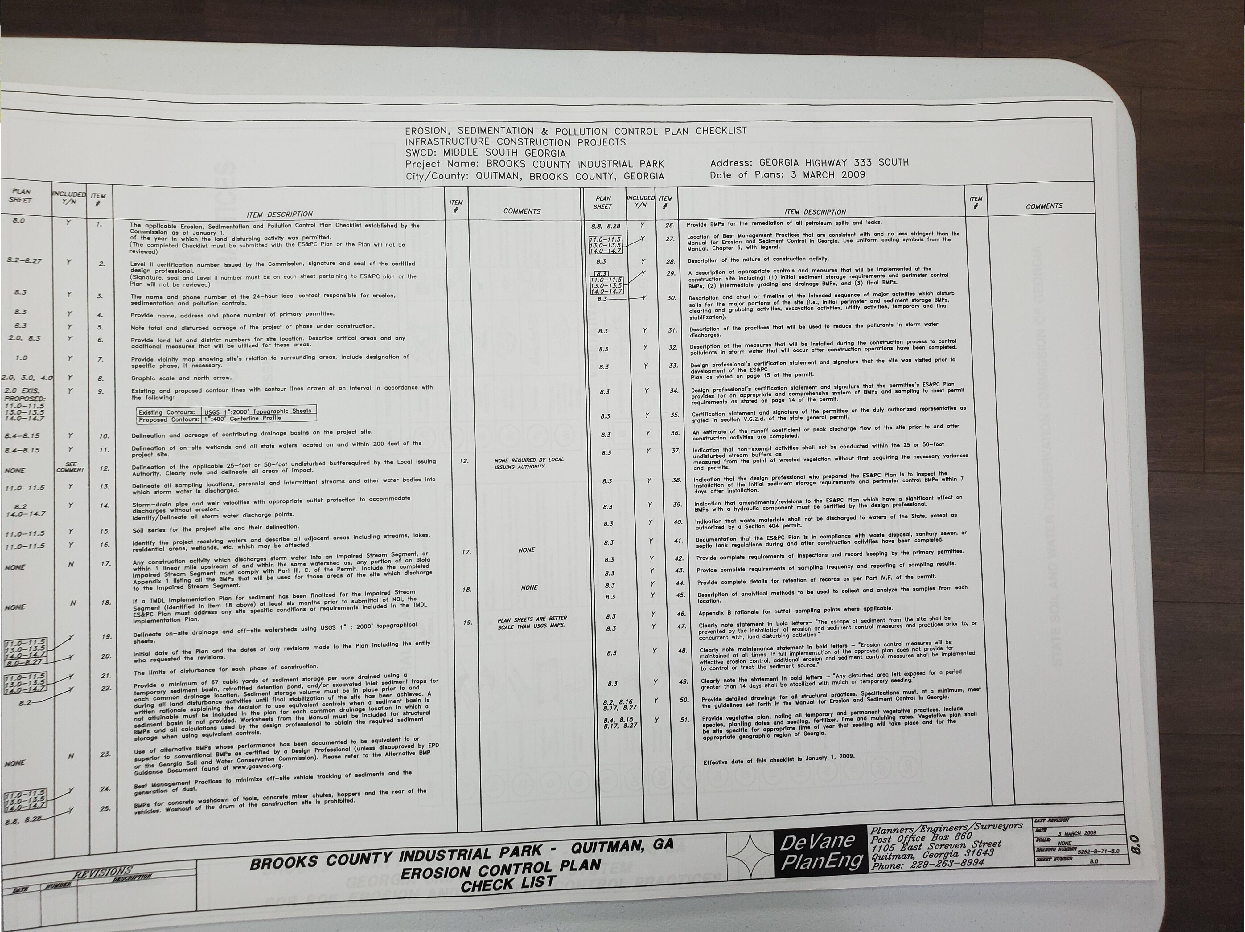 Erosion Control Plan Check List