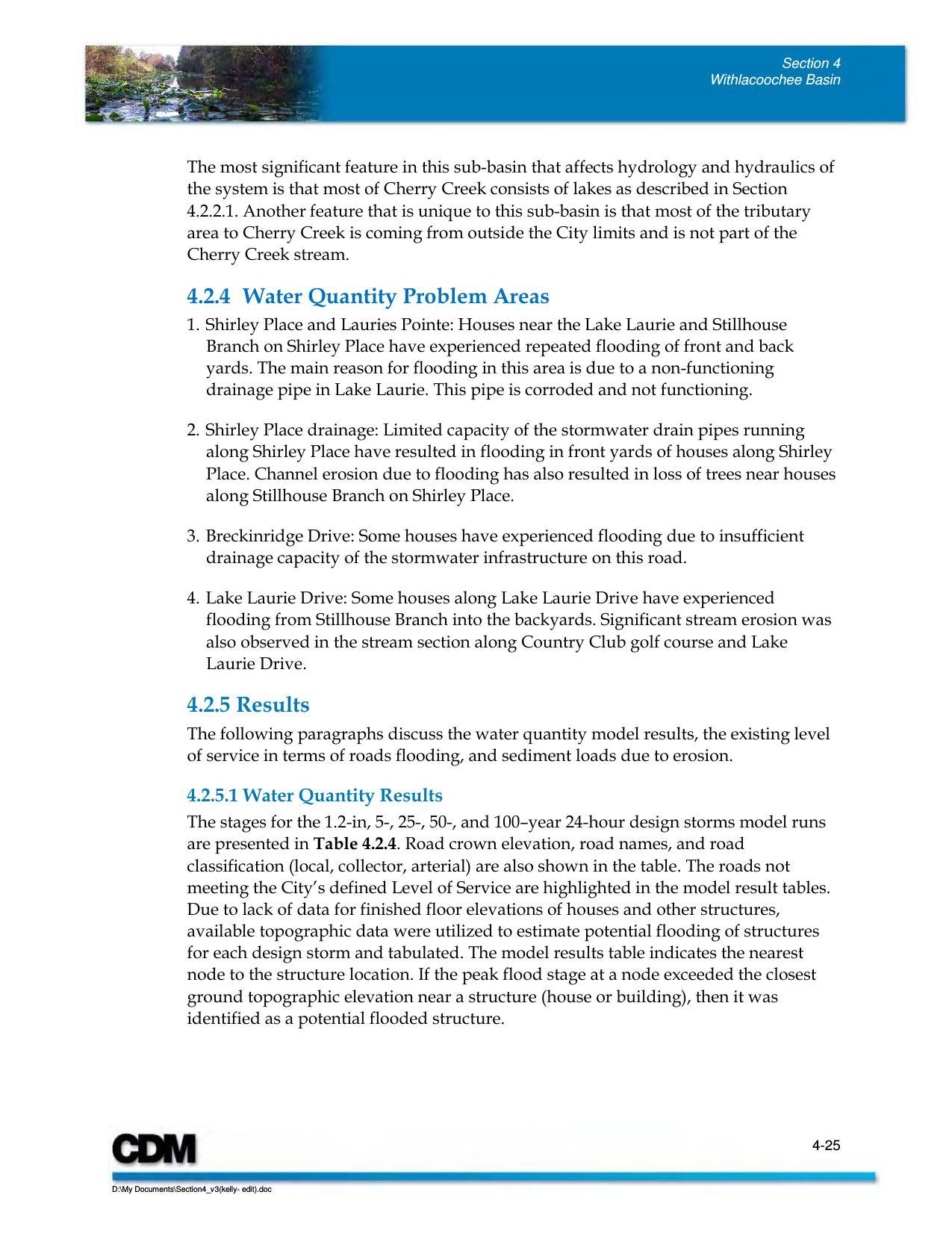 4.2.4 Water Quantity Problem Areas