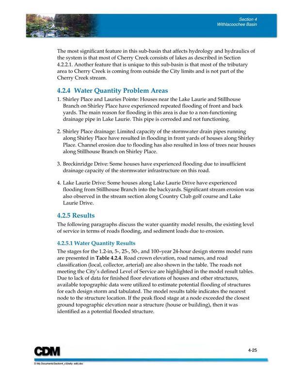 4.2.4 Water Quantity Problem Areas