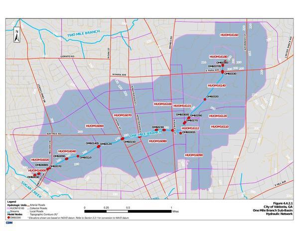 Street Map: One Mile Branch HUCs