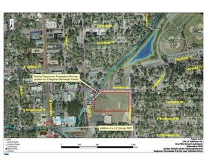 [Map: Ashley Street, Lee Street, and playground to stormwater facility]