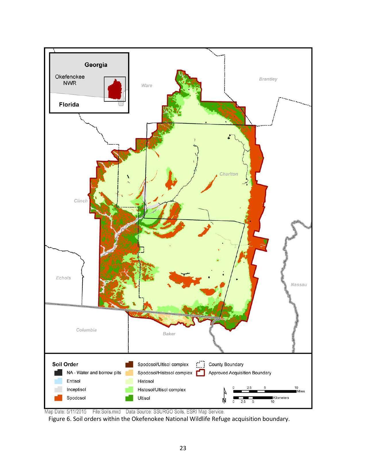 Figure 6. Soil orders within the Okefenokee National Wildlife Refuge acquisition boundary.