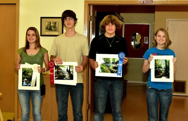 l-r: Jessica Bowman, Third Place, Branford High School; Second Place, Ben Bowman; First Place, Randall Petty; Mallory Stevens, Honorable Mention, Branford High School