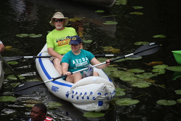 Kelly Dekle and Paul Horst: An inflatable in a paddle race