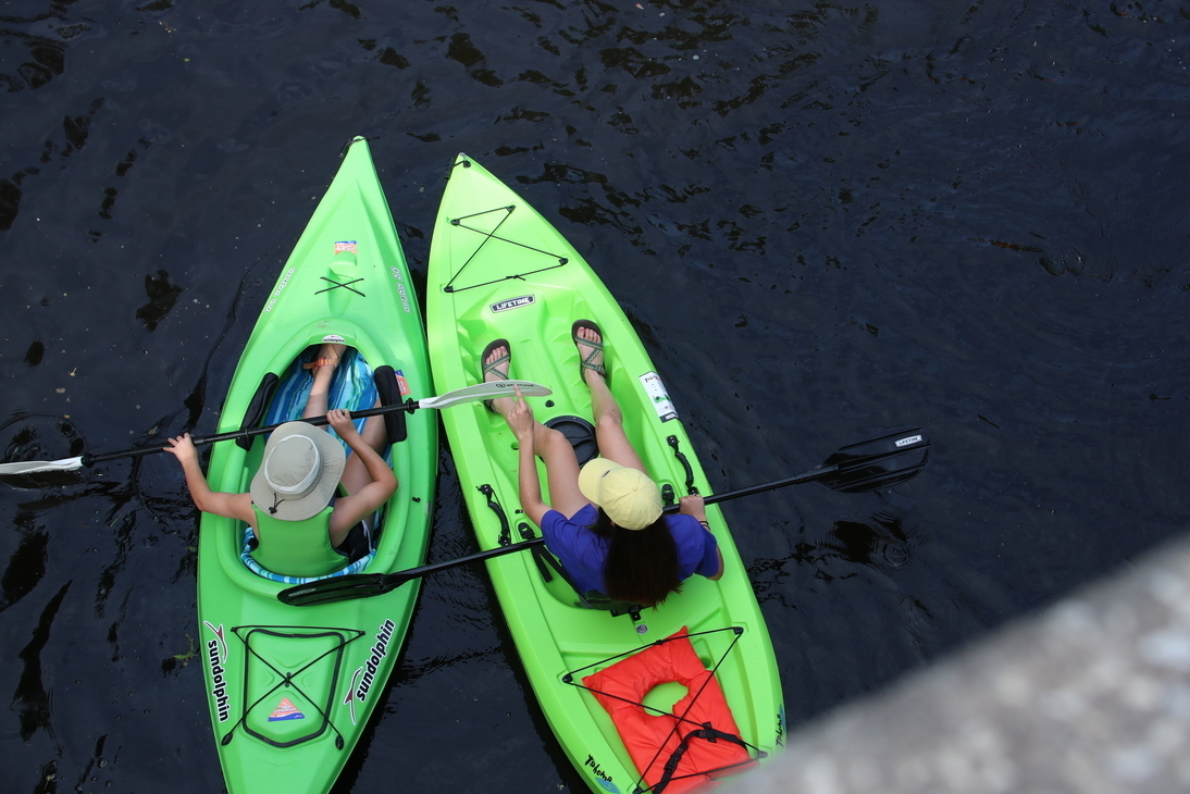 Two green kayaks