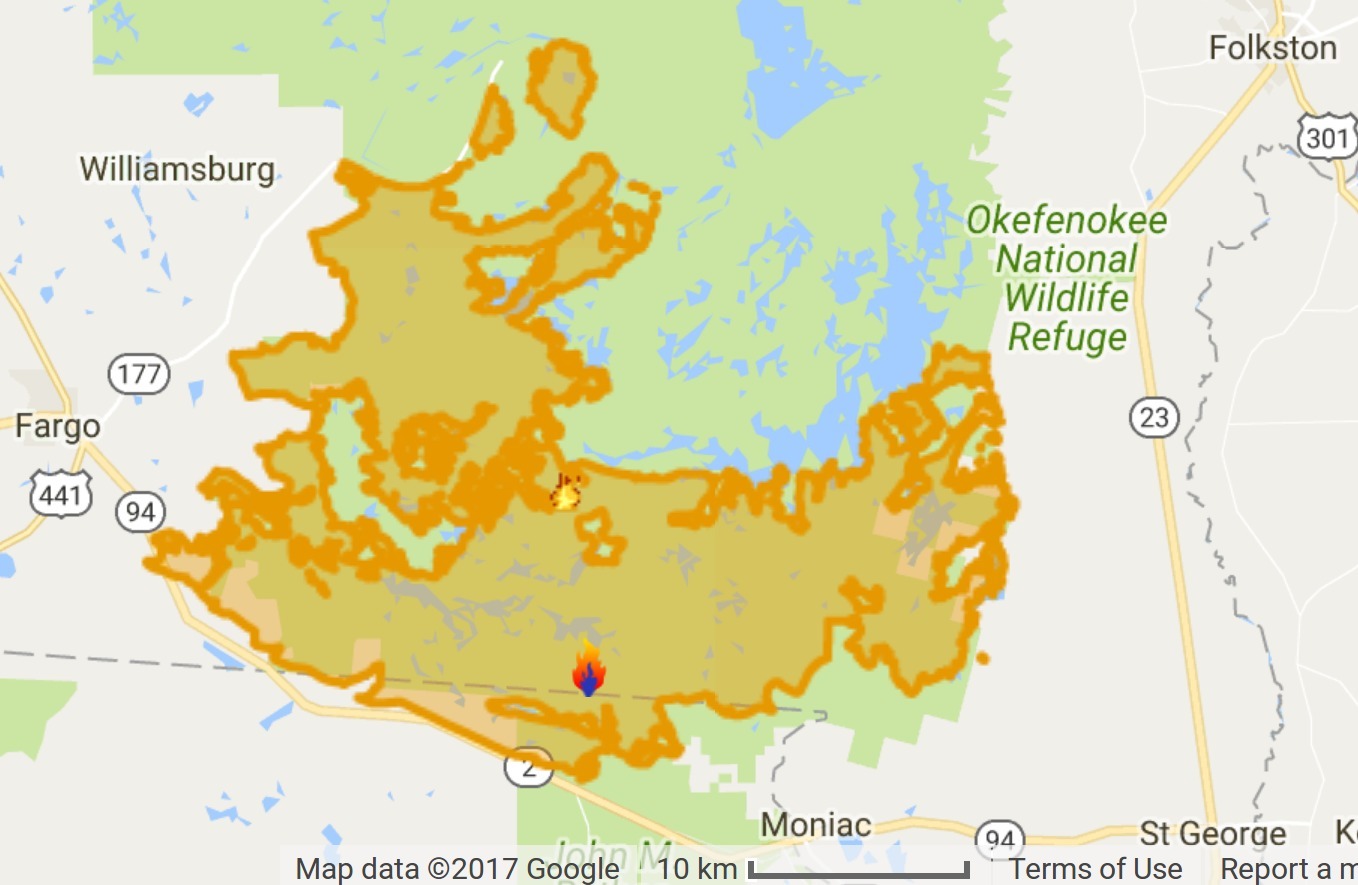 Inciweb incident map, West Mims Fire 2017-05-03 from InciWeb