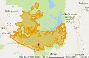 [Inciweb incident map, West Mims Fire 2017-05-03 from InciWeb]