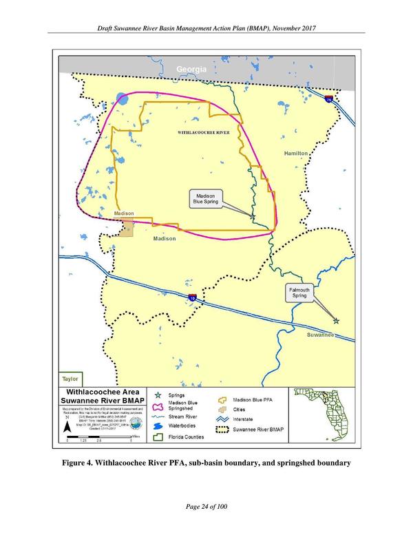 Figure 4. Withlacoochee River PFA, sub-basin boundary, and springshed boundary