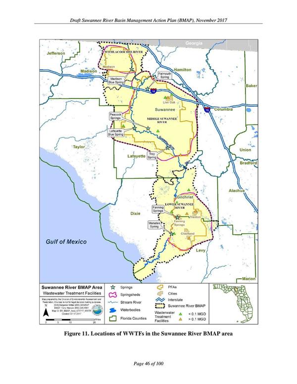 Figure 11. Locations of WWTFs in the Suwannee River BMAP area