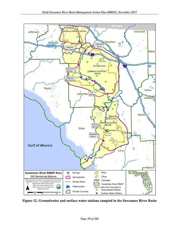 Figure 12. Groundwater and surface water stations sampled in the Suwannee River Basin