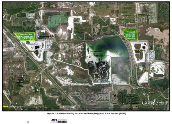 Figure 4. Location of existing and proposed Phosphogypsum Stack Systems (PGSS), Map, in FINAL REPORT Review of PCS Phosphate â?? White Springs, by Lampl-Herbert, 23 February 2018, http://wwals.net/2018/03/20/nutrien-pcs-phosphate-mine-5-year-permit-renewal-2018-03-16/