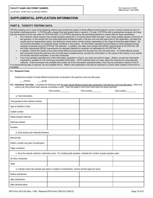 Indicate the number of whole effluent toxicity tests conducted in the past four and one-half years.