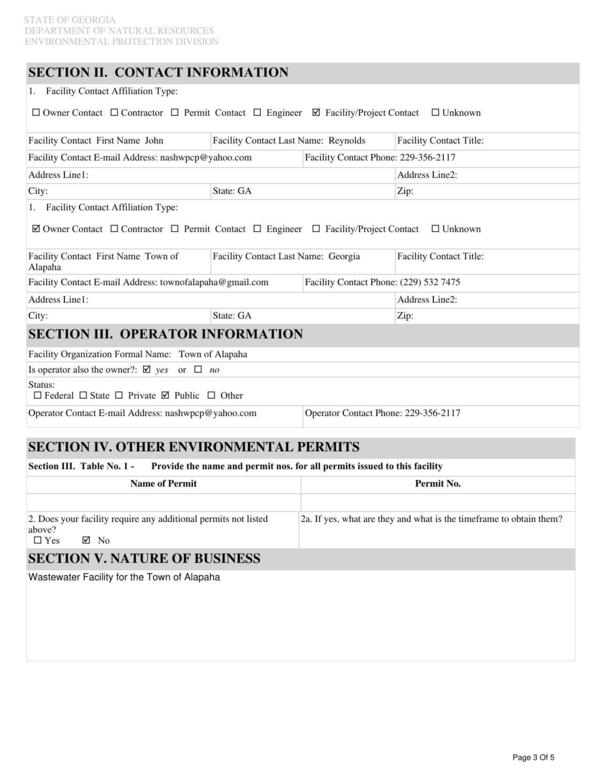 Section III. Table No.1- Provide the name and permit nos. for all permits issued to this facility