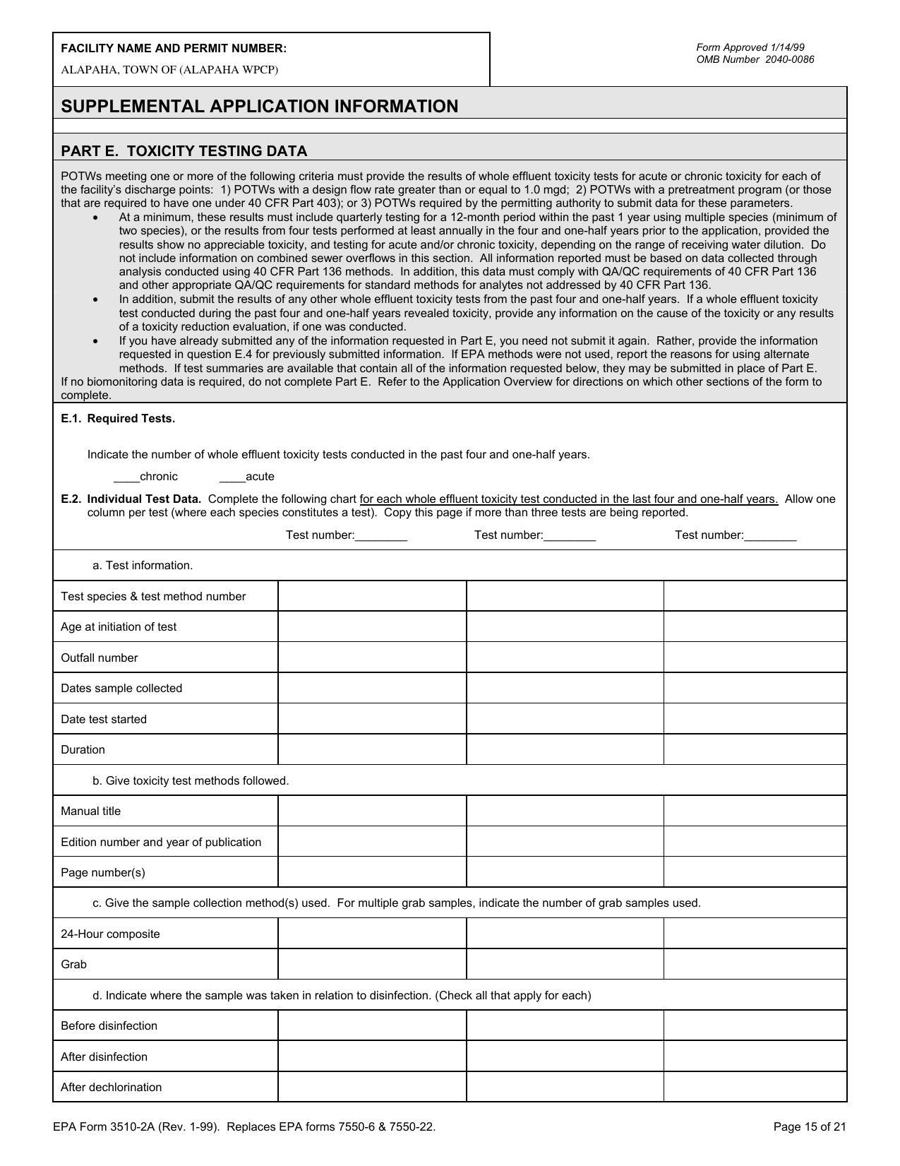 Indicate the number of whole effluent toxicity tests conducted in the past four and one-half years.