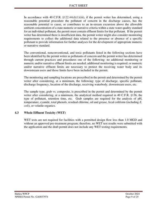 4.3 Whole Effluent Toxicity (WET)