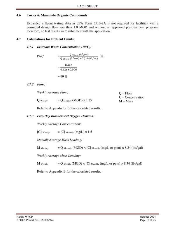 [4.7 Calculations for Effluent Limits]