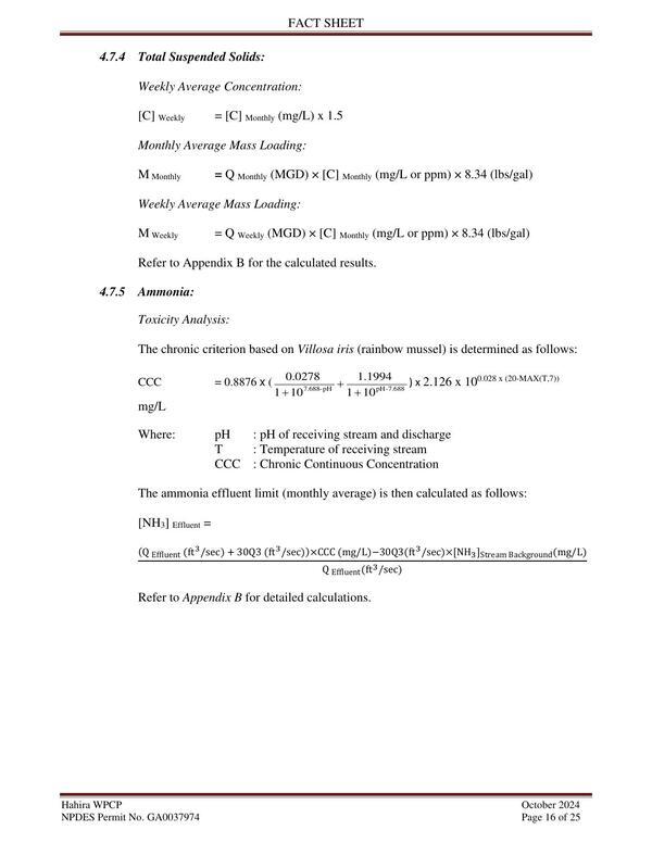 Total Suspended Solids and Ammonia