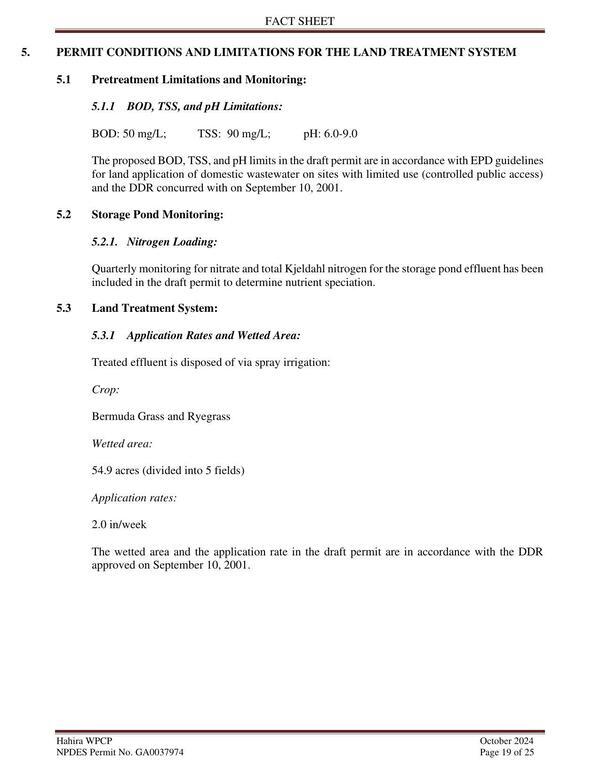 [5. PERMIT CONDITIONS AND LIMITATIONS FOR THE LAND TREATMENT SYSTEM]