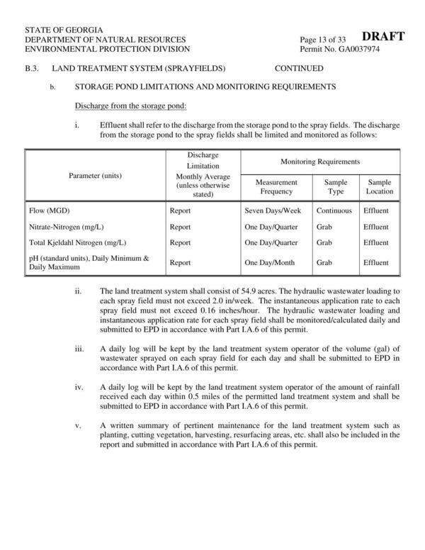 B.3.b. STORAGE POND LIMITATIONS AND MONITORING REQUIREMENTS