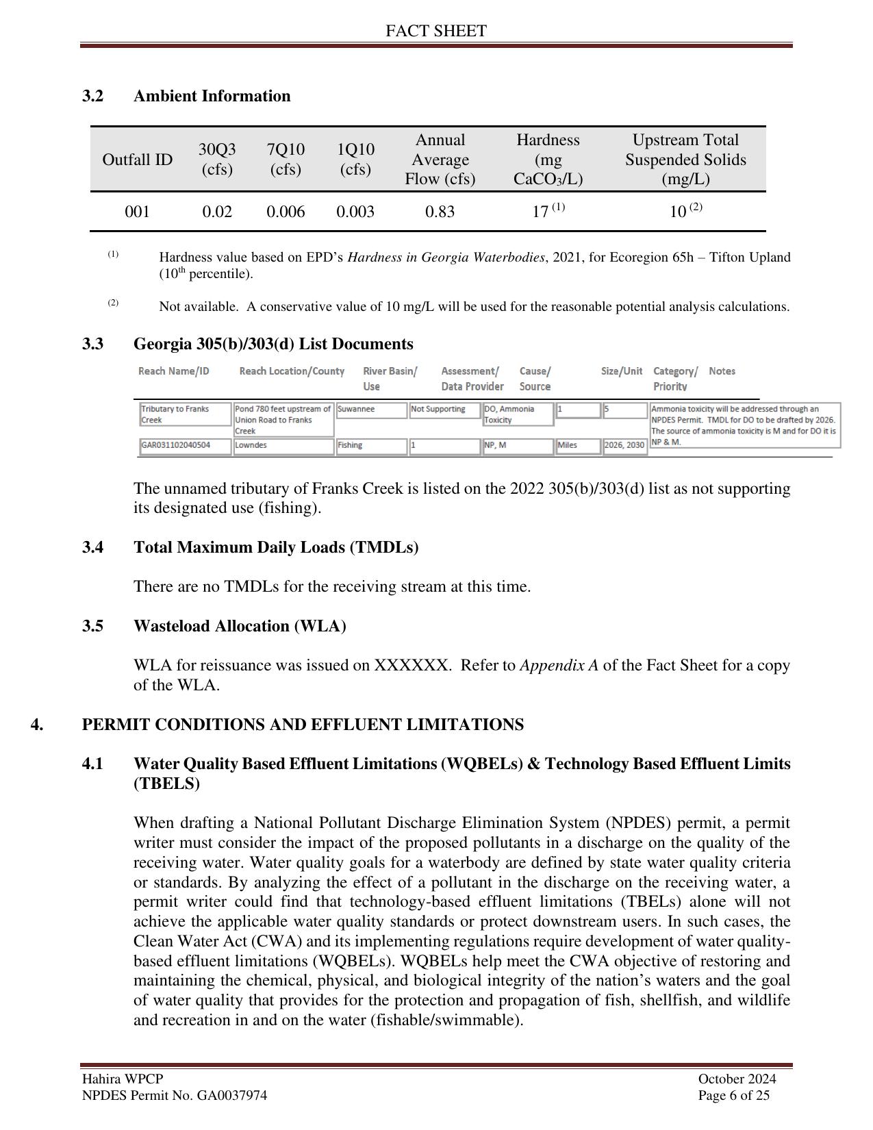 4. PERMIT CONDITIONS AND EFFLUENT LIMITATIONS