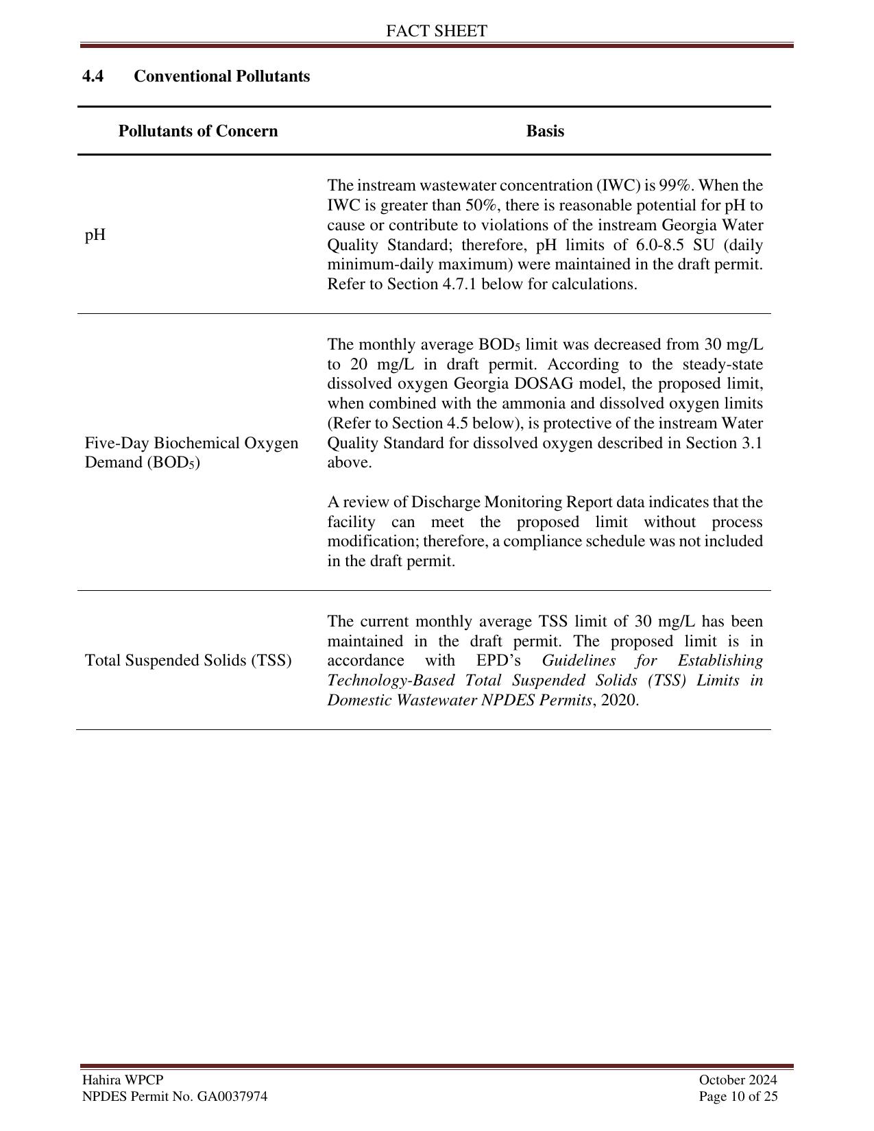 4.4 Conventional Pollutants