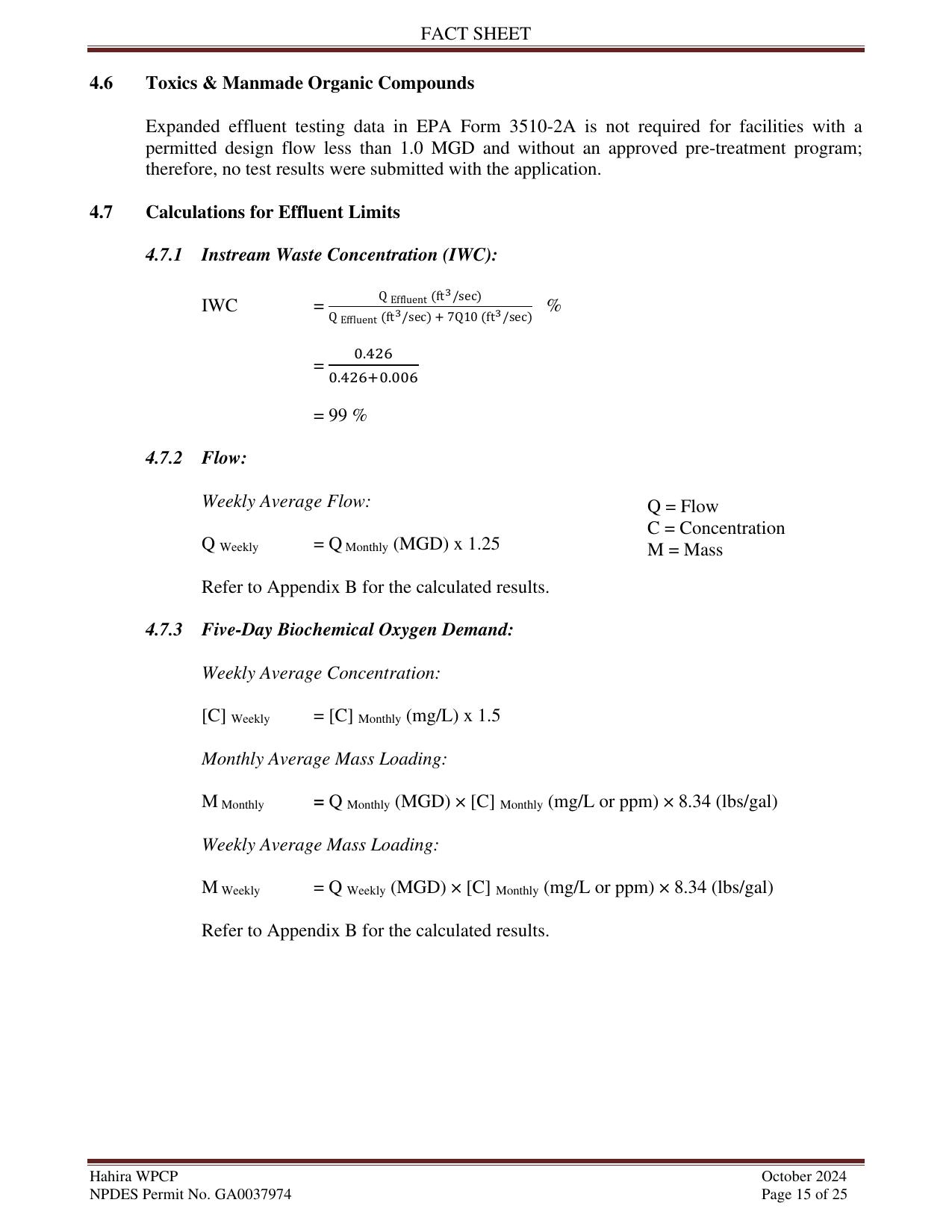 4.7 Calculations for Effluent Limits