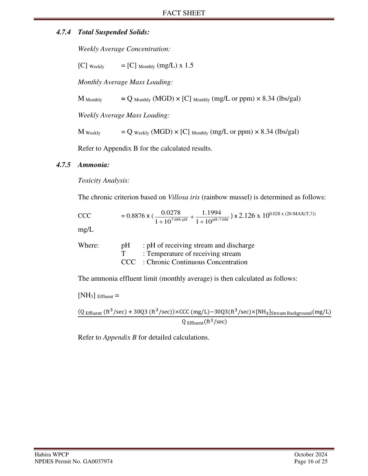 Total Suspended Solids and Ammonia