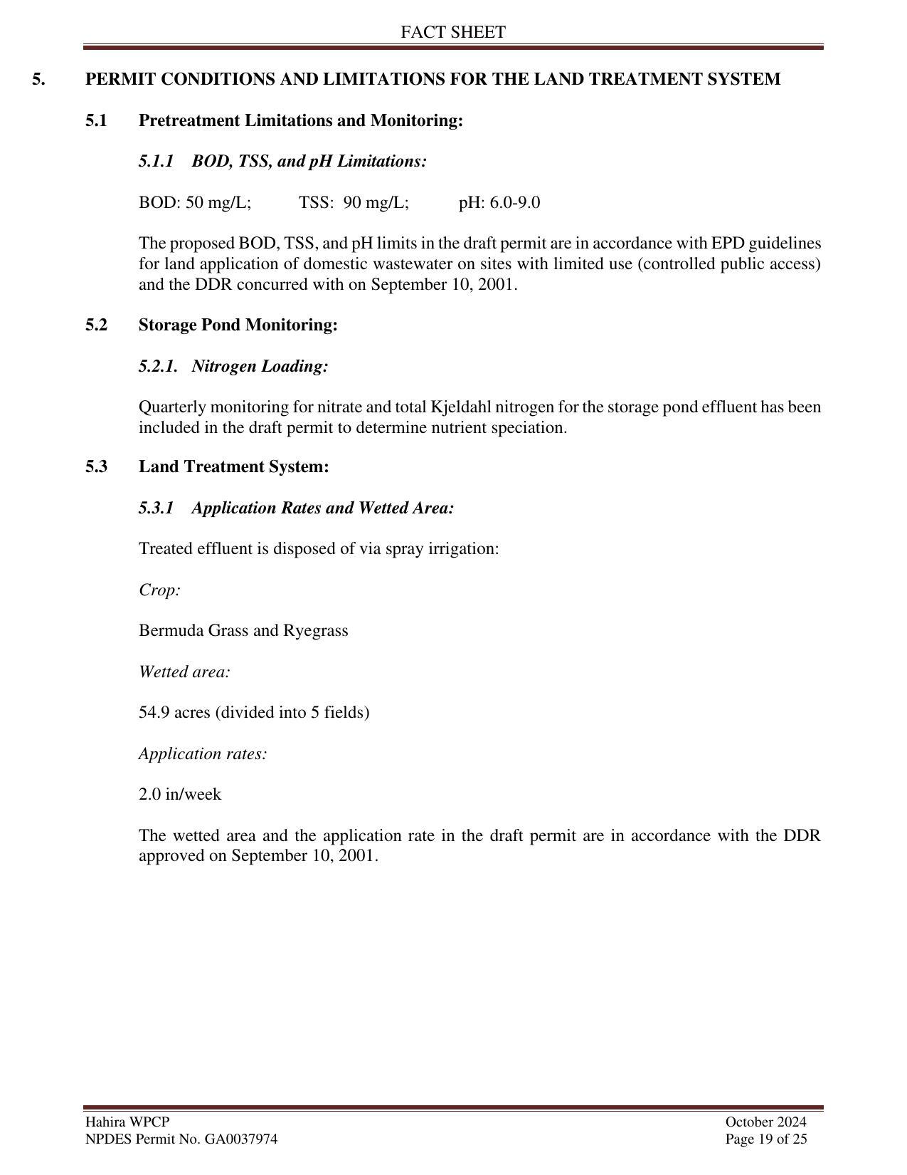 5. PERMIT CONDITIONS AND LIMITATIONS FOR THE LAND TREATMENT SYSTEM